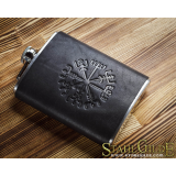 Vegvisir Futhark Runes Vikings Compass Stave Nordic Leather Flask, Handmade gift for your boyfriend, hip flask